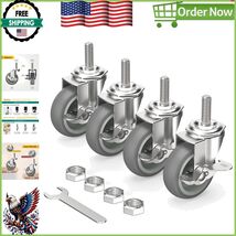 3-Inch Threaded Locking Casters Set of 4 - No Noise &amp; Non-Marring Gray W... - $627.56 MXN