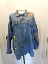 Quacker Factory Blue Denim Jean Jacket 3X Jungle Animal Themed A-15551 Euc - £31.41 GBP