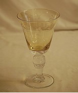 Etched Floral Dotted Yellow Bowl w Clear Ball Stem Water or Ice Tea Glas... - $19.79