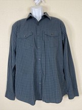 Van Heusen Men Size L Blue Check Button Up Shirt Long Sleeve Pockets - £4.94 GBP