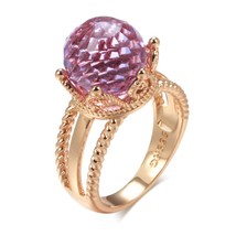 New 585 Rose Gold Crown Big Ring Purple Natural Zircon Ball Ear Women Ring Elega - £10.26 GBP