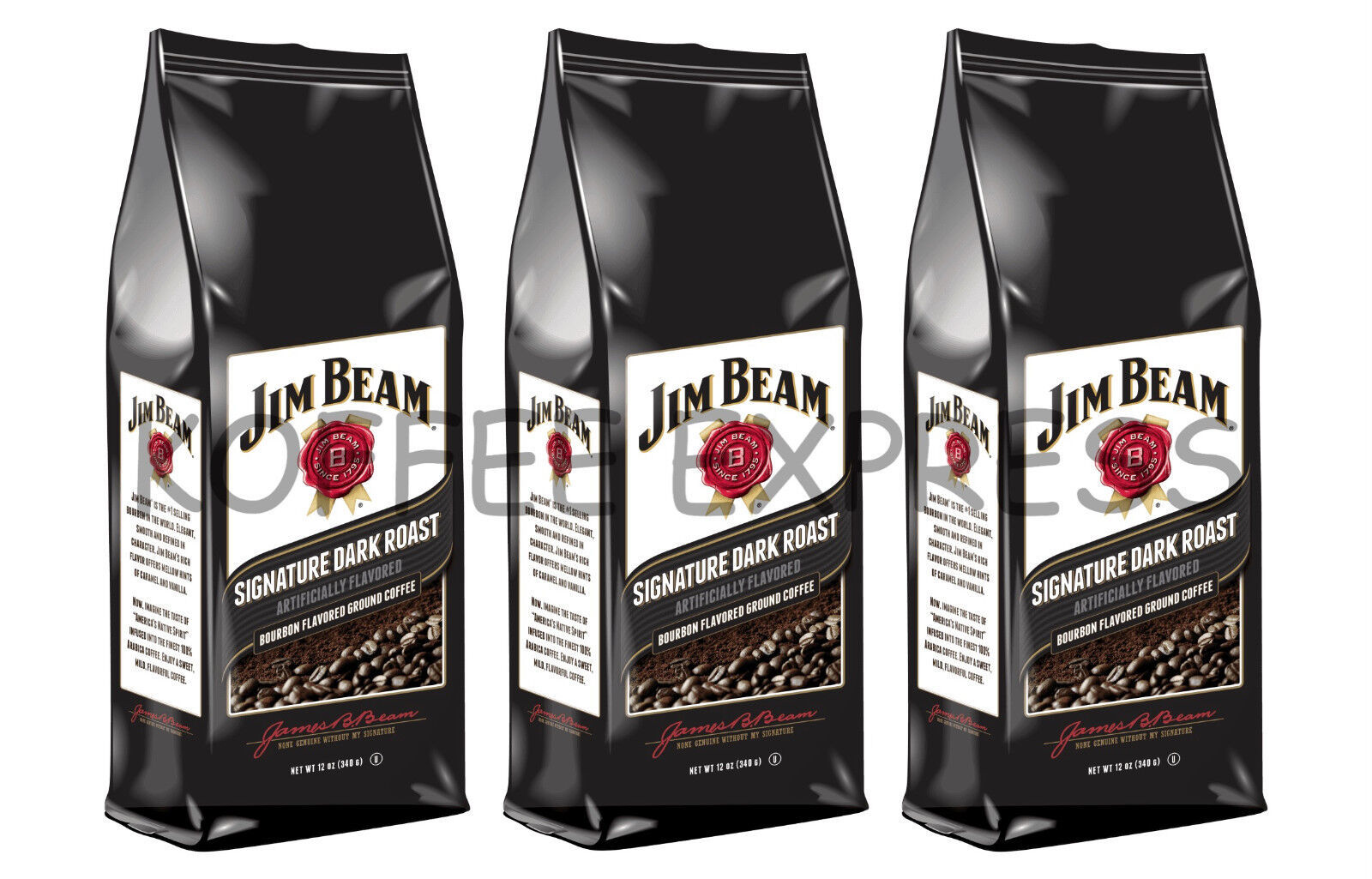 Primary image for Jim Beam Signature Dark Roast Bourbon Flavored Ground Coffee, 3 bags/12 oz each