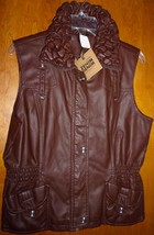 Women&#39;s Zenim PU Bubble Ruched Brown Vest Size L New With Tags - $25.99