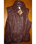 Women&#39;s Zenim PU Bubble Ruched Brown Vest Size L New With Tags - £20.53 GBP