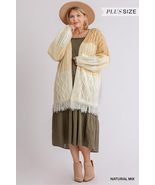 Patchwork Knitted Open Front Cardigan Sweater With Frayed Hem - £35.97 GBP