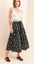 Anthropologie Moon River Black Boho Printed Tie Waist Midi Skirt Size M - €30,69 EUR
