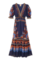 NWT FARM Rio Nature Beauty Maxi in Blue Puff Sleeve V-neck Dress M $285 - £132.34 GBP
