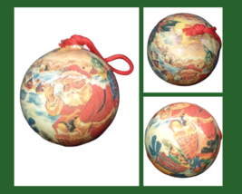 6-Vintage Santa Claus Papier Mache Medium Holiday Christmas Tree Ball Ornaments - £17.46 GBP