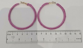 Aesthetic Pink Handmade Crochet Hooped Earrings 60MM For Women - £3.97 GBP