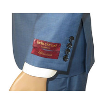 Men Suit BERLUSCONI Turkey 100% Italian Wool Super 180's 3pc Vested #Ber25 Blue image 5