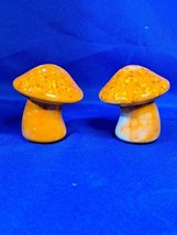 Vintage Mushroom Salt &amp; Pepper Shakers Orange with Specks of Colors Ceramic  - £33.62 GBP