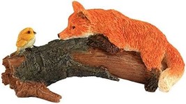 Playful Fox w Bird on Log Miniature Resin Fairy Garden Figure Weather Re... - £15.06 GBP