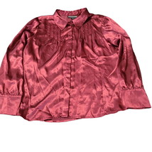 Norton McNaughton Womens Button Up Blouse Burgundy Size 14 Polyester Long Sleeve - $19.00