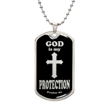 God is My Protection Psalm 91 Necklace Dog Tag Stainless Steel or 18k Gold w 24 - £37.92 GBP+