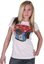 Iron Fist Womens White Here Comes Trouble Star Stripes Motorcycle Helmet T-Shirt - £28.21 GBP