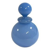 Vintage blue Opaline glass perfume bottle with stopper 5” Tall Art Deco ... - $84.14