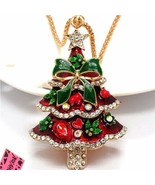 Betsey Johnson Necklace Xmas Red Tree Green Bow - $14.95