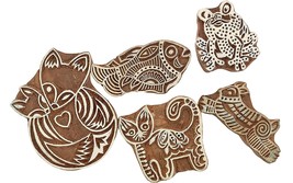 5 Animal Stamp Wooden Printing Blocks, Art Craft Fabric Print Designs Supplies - £27.10 GBP