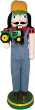 Santa&#39;s Workshop 14&quot; Wooden Farmer Christmas Nutcracker w/GREEN Tractor 70892 - £29.03 GBP