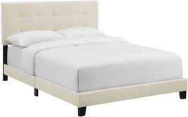 Modway Amira Tufted Fabric Upholstered Queen Bed Frame With Headboard In Beige. - £180.65 GBP