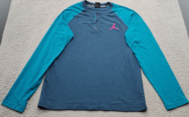 Air Jordan Tee Shirt Men Large Multi Cotton Long Sleeve Henley Neck Jumpman Logo - $18.49