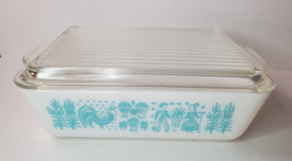 Pyrex Butterprint 503 1.5 QT Refrigerator Dish with Ribbed Lid Turquoise Vintage - £35.57 GBP