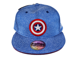 Captain America Marvel Comics Hat Blue SpaceKnit Cap SnapBack Flat Bill ... - £9.78 GBP