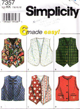 1996 Girl's SET OF VESTS Simplicity Pattern 7357 Sizes 7-8-10-12 - UNCUT - $12.00