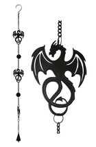 Wyverex Alchemy Folklore Dragon Metal Wall Hanging Mobile Wind Chime With Beads - £20.72 GBP