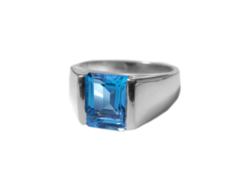 Swiss Blue Topaz Mens Band Solid Silver Heavy Blue Topaz Mens Band 925 Silver - £61.54 GBP