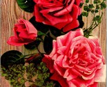 Vtg Postcard 1910s Floral Greetings Unused Red Pink Roses Best Wishes UNP - $3.91