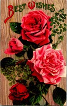 Vtg Postcard 1910s Floral Greetings Unused Red Pink Roses Best Wishes UNP - £3.07 GBP