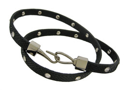 Zeckos Black Leather Python Triple Wrap Rhinestone Bracelet - £11.22 GBP
