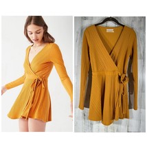 Urban Outfitters Faux Wrap Romper Honey Gold Ribbed Knit Vneck Small - £23.71 GBP