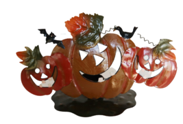 Cute modern metal jack-o-lantern pumpkin Halloween tealight candleholder - £11.98 GBP