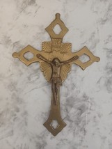 VTG 11&quot; Solid Brass Cross Wall Hanging INRI Crucifix Embossed Jesus Made in USA - £26.06 GBP