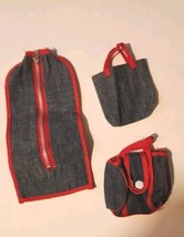 Vintage Homemade Set Of 3 Barbie Doll Travel Bags Jean Red - £5.86 GBP