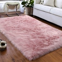 Softlife Fluffy Faux Fur Sheepskin Rugs Luxurious Wool Area Rug, 3 X 5Ft, Pink - £34.24 GBP