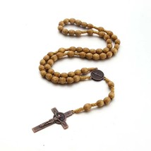 Saint Benedict Wood Beads Rosary Prayer Crucifix Cross Necklace Catholic Jewelry - £9.56 GBP