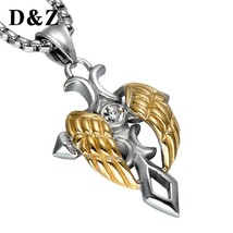 Saint Michael Archangel Wing Gabriel Cross Crystal Silver&amp;Gold Necklace Pendant - £14.45 GBP