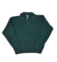 Vintage Gap Wool Sweater Mens M Green Collared Henley Pullover Chunky Knit - £26.17 GBP