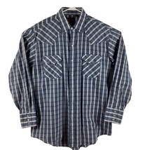 Plains Western Wear Men’s Large Blue White Plaid Pearl Snap LS Cowboy Rancher - £14.97 GBP