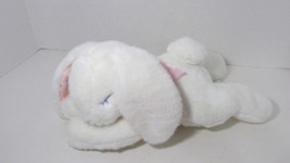 EDEN plush white pink bow ears sleeping sewn eyes lying down bunny rabbit - $39.59