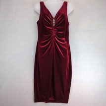 Vtg Liz Claiborne Red Velvet Dress Sz 12 Ruched Sleeveless Rhinestone Br... - $40.00