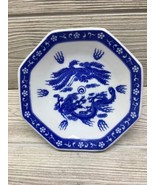 Japanese Porcelain Blue and White Footed Bowl, Dragon Phoenix 4 Bats 7&quot;  - $8.90