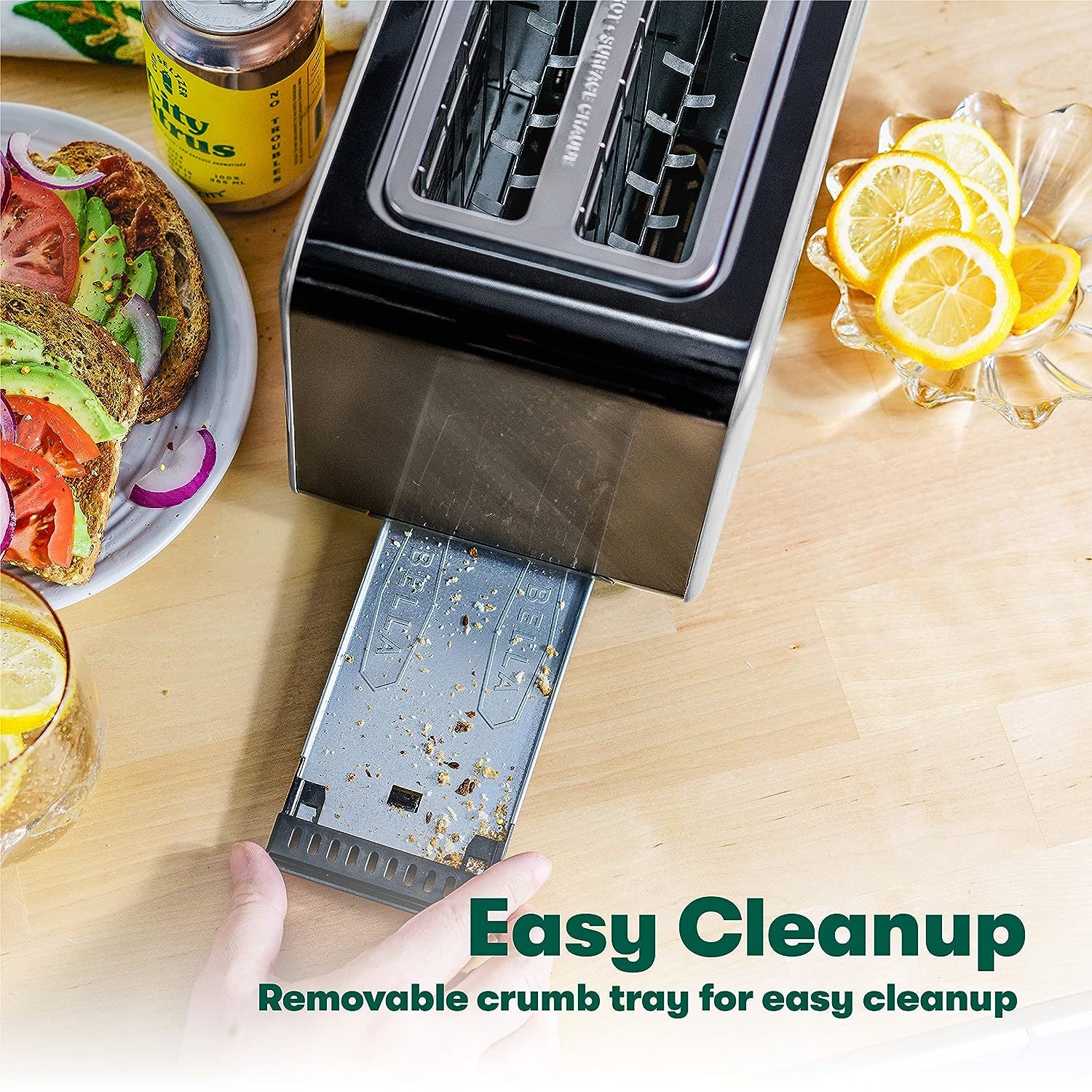 BELLA 2 Slice Toaster with Wide Slots, Touchscreen Removable Crumb