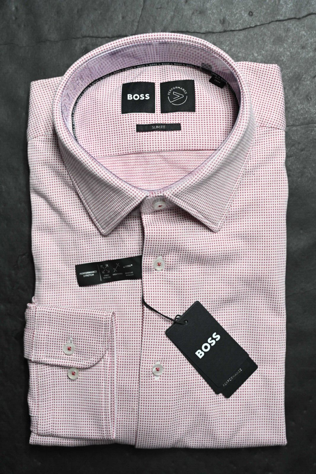 HUGO BOSS Hombre Hank Viaje Delgado Performance Algodón Elástico Camisa 37 14.5 Item image 3