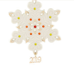 Lenox 2019 Gemmed Snowflake Ornament Annual Christmas Red &amp; Green Crystals NEW - £94.96 GBP