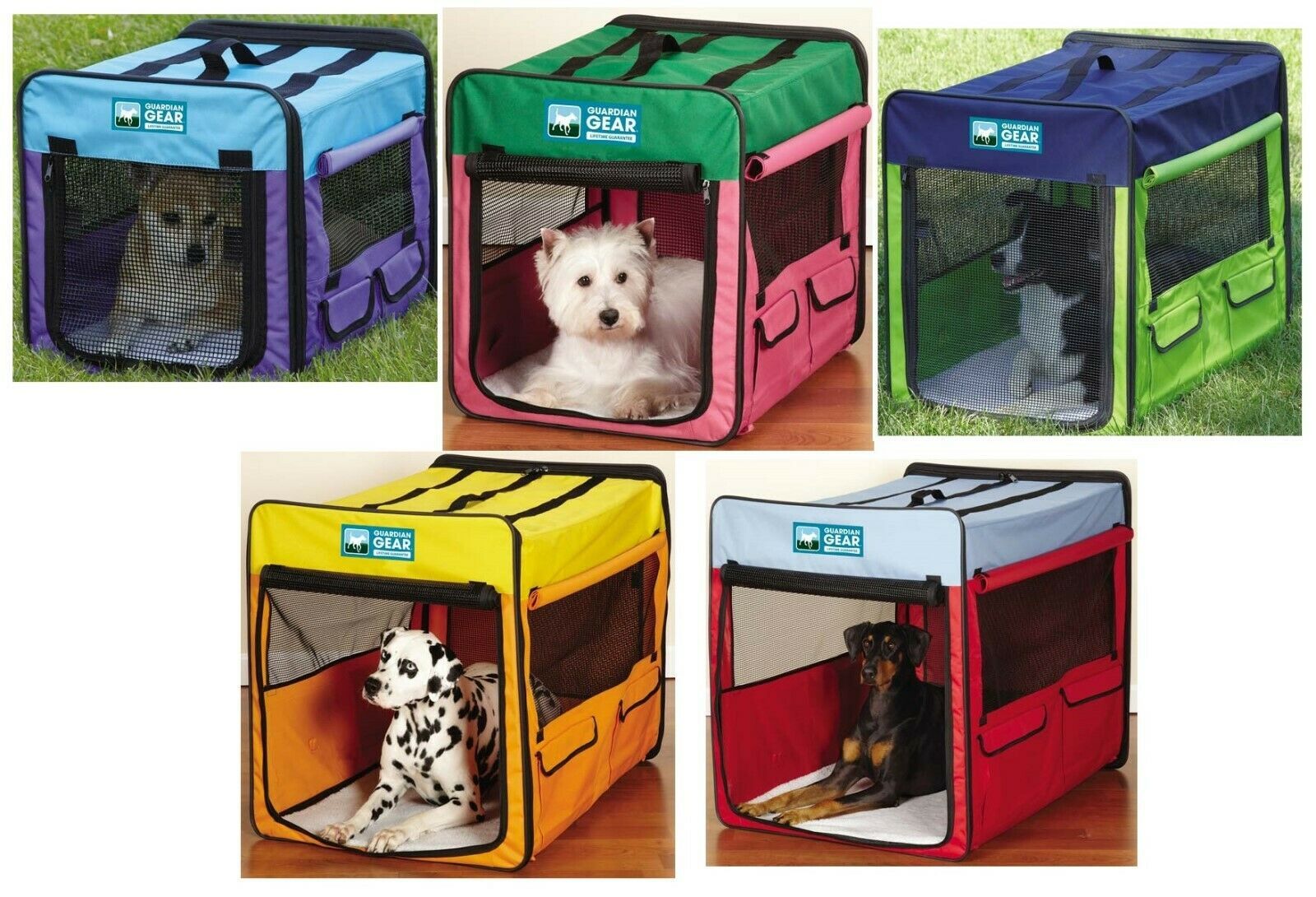 Collapsible Dog Crate Portable Pet Travel Colorful Mesh Panel Window Choose Size