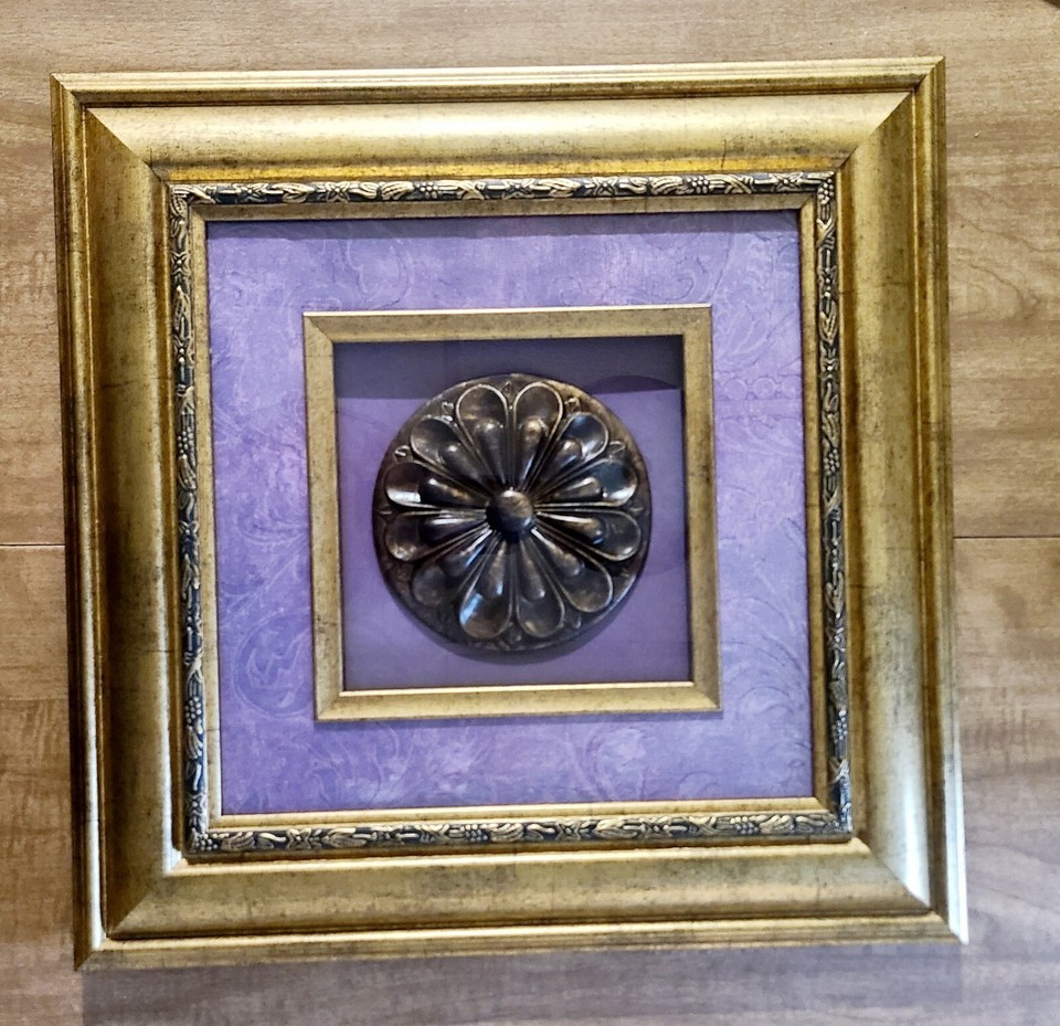 Framed Medallion Wall Art With Glass Front Matted 16 X 16 Office Art - $22.20
